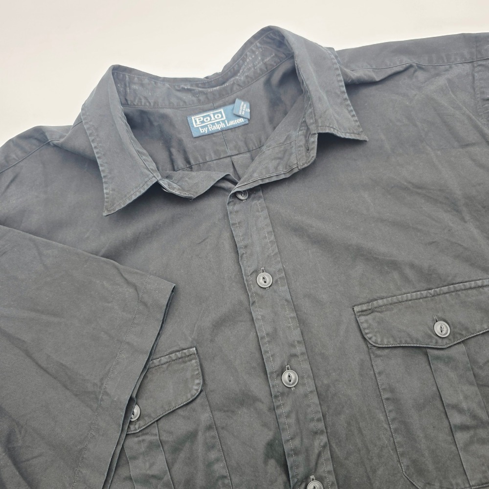 Polo Ralph Lauren Men 2XLT Black Short Sleeve Button Utility Shirt Distressed